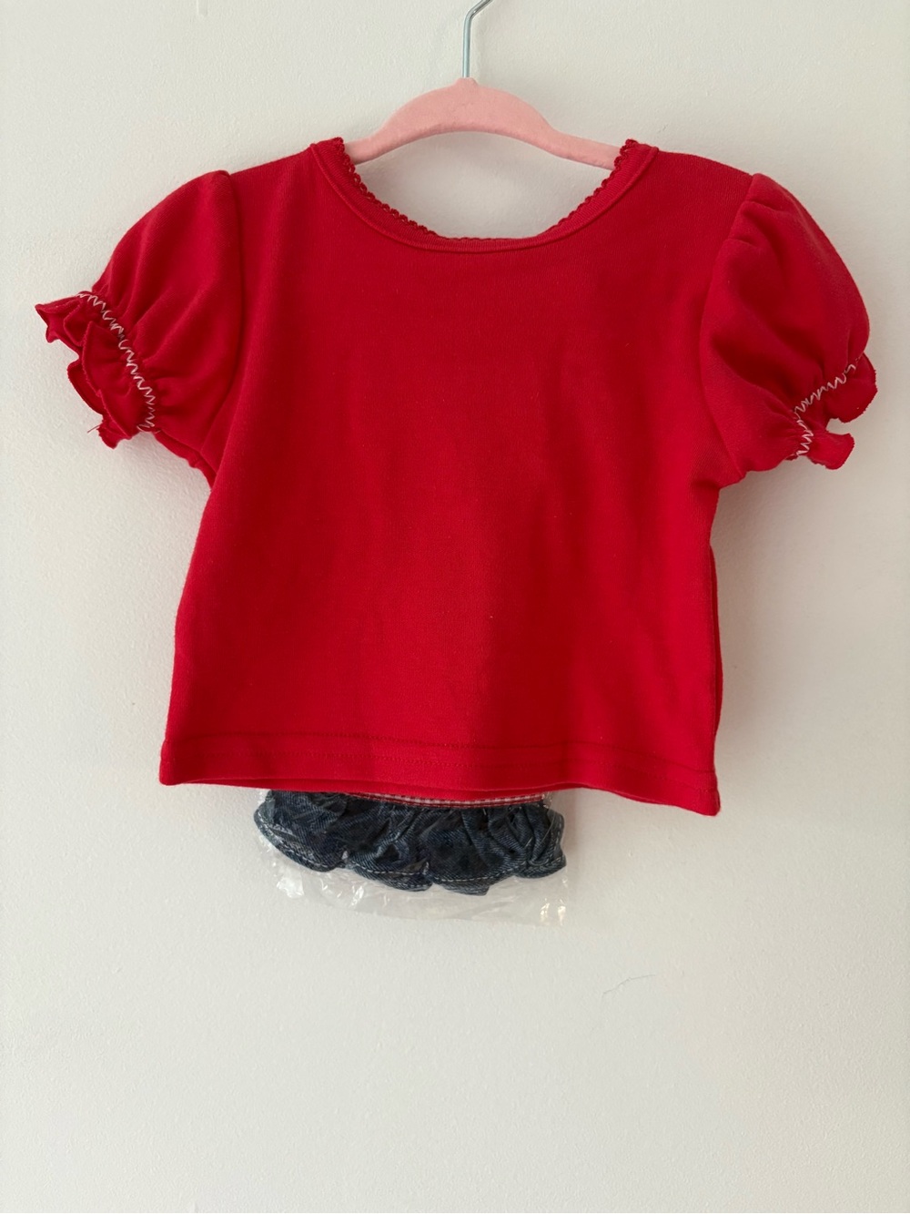 Vintage Baby Overall Set-Nanna’s Pet Red T-shirt, Embroidered Overall+Hat Set - Picture 4 of 8